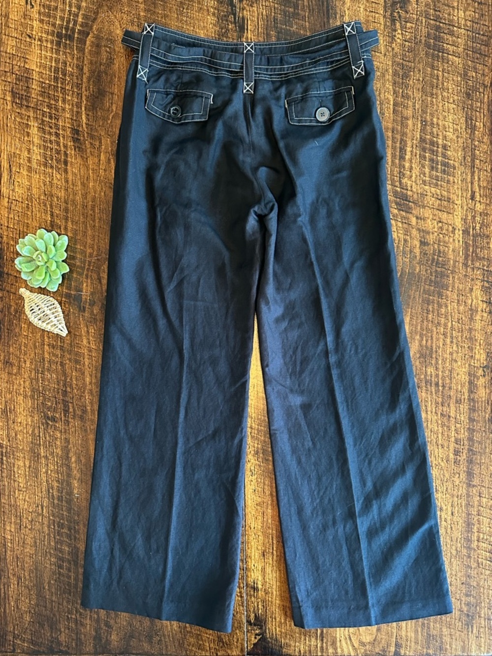 Larry Levine | VTG Linen Blend Wide Leg Belted Pants Black, Size 12 - Picture 2 of 10